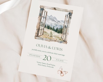 Rustic Woodland Wedding Invitations, Outdoor Forest Nature Wedding Invites, Adventure Wedding Invitation Suite