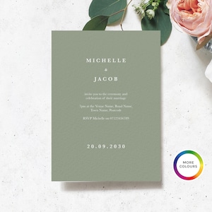 Sage Green Wedding Invitation, Simple Wedding Invitation, Wedding Invitations, Minimal Wedding Invitation, Modern Wedding Invites image 1