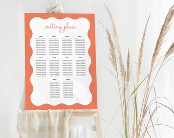 Modern Wedding Seating Plan, Wedding Seating Chart, Wedding Table Plan, Modern Wedding Seating Sign, Scallop Wedding Signage in A1 or A2