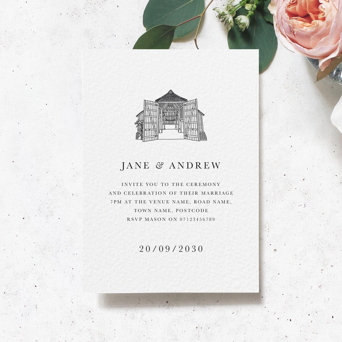 Illustrated Venue Wedding Invitation Venue Wedding Etsy UK