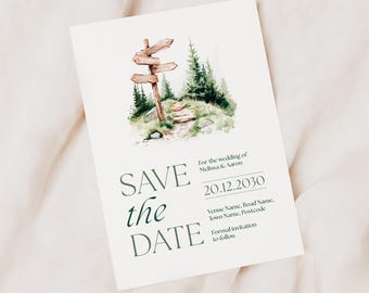 Woodland Forest Save the Date Card, Rustic Nature Save the Date, Adventure Outdoor Wedding Announcement, Personalised Save the Date