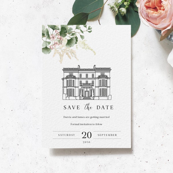 Custom Wedding Venue Save the Date, Simple Save the Date, Wedding Venue, Illustrated Wedding Venue, Wedding Venue Save the Date