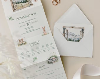 Rustic Woodland Forest Adventure Wedding Invitation Concertina for Outdoor Nature Weddings and Fold-Out Celebrations