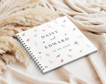 Wildflower Wedding Guest Book, Personalised Floral Guestbook, Rustic Boho Keepsake, Bridal Shower Gift