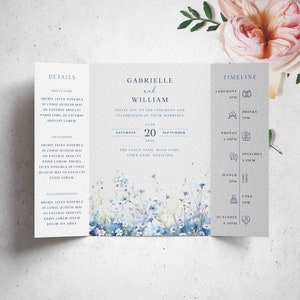 Dusty Blue Wedding Invitation, Wildflower Wedding Invitation, Blue Wedding Invite, Floral Gatefold Wedding Invites, Summer Wedding