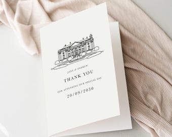 Venue Sketch Wedding Thank You Cards, Custom Illustration, Personalised Bespoke Stationery Notes