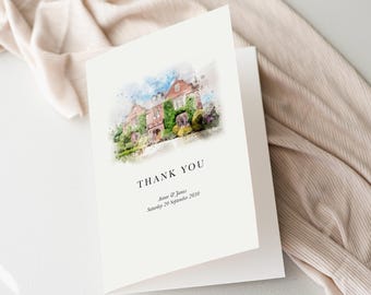 Personalisierte Hochzeitsort Hochzeit Dankeskarten, maßgeschneiderte Aquarell Illustration Dankeskarten, individuelle Hochzeitsort Karte