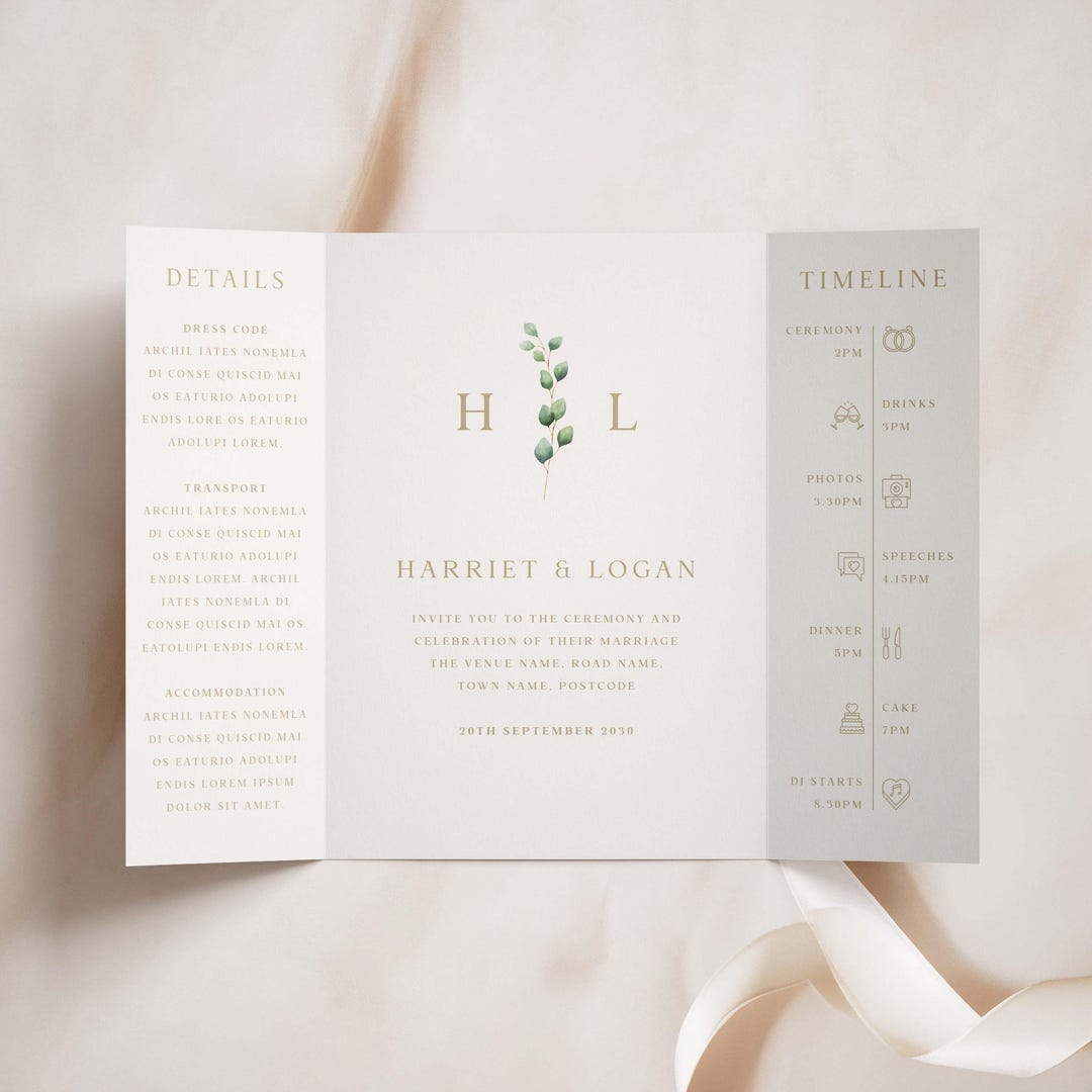 Eucalyptus Monogram Gatefold Wedding Invitation, Greenery Wedding