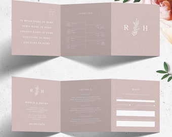 Dusty Pink Concertina Wedding Invitation, Simple Wedding Invitation, Order of the Day Timeline, Trifold Wedding Invitation, Blush Pink invit