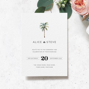 Tropical Wedding Invitation, Beach Wedding Invitation, Caribbean Wedding Invitations, Destination Wedding Invitation, Palm Tree Invitations