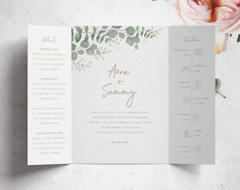 Greenery Gatefold Wedding Invitation, Simple Wedding Invitation, Floral Wedding, Eucalyptus Wedding Invitation, Traditional Wedding Invites