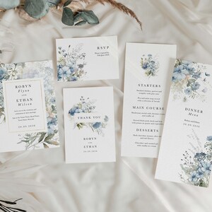 Dusty Blue Floral Gatefold Printed Wedding Invitations