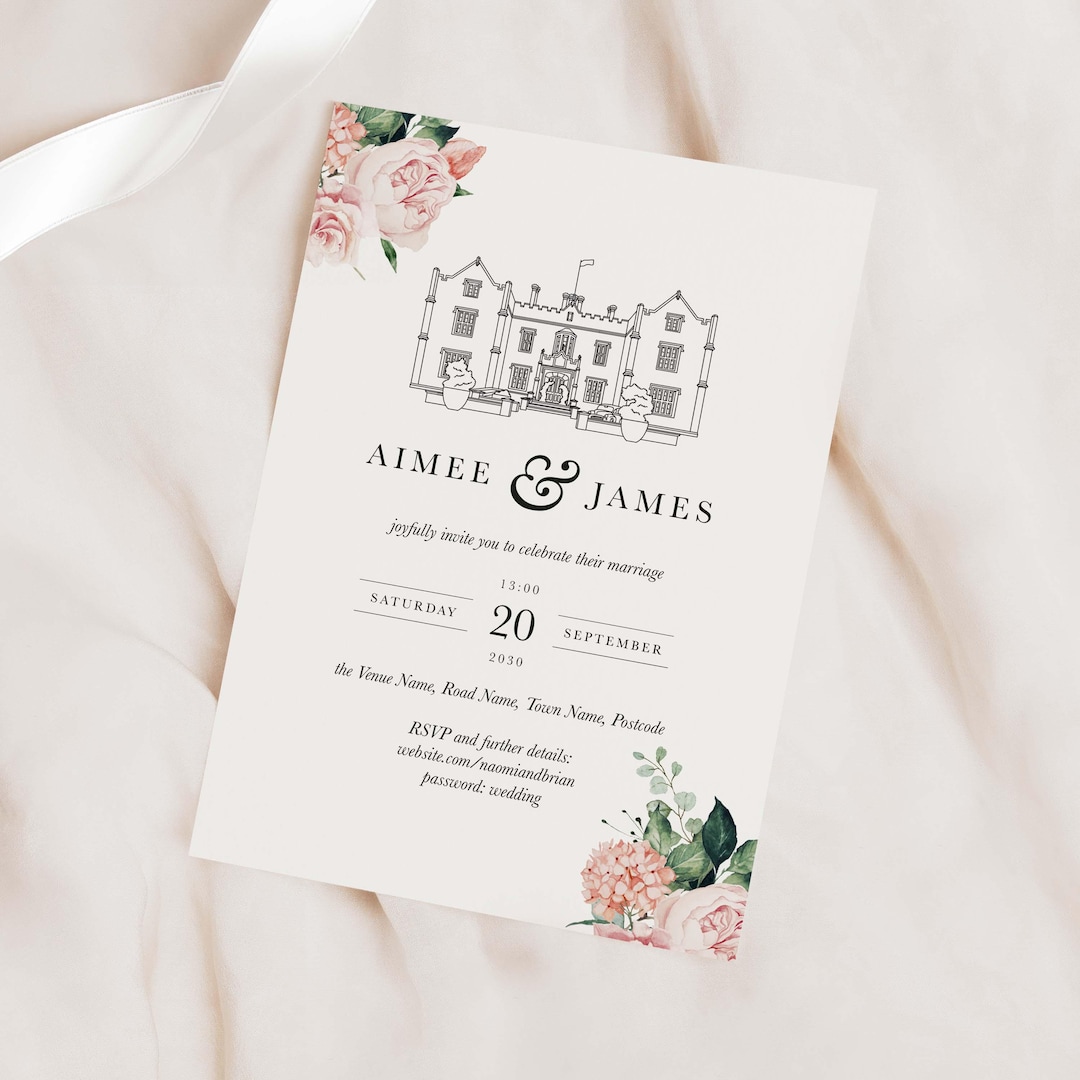 Custom Wedding Venue Invitation, Bespoke Floral Illustrated Venue ...