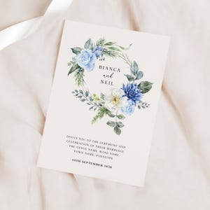 Dusty Blue Wedding Invitation, Simple Wedding Invitation, Wedding Invitations, Floral Wedding Invitation, Modern Wedding Invites