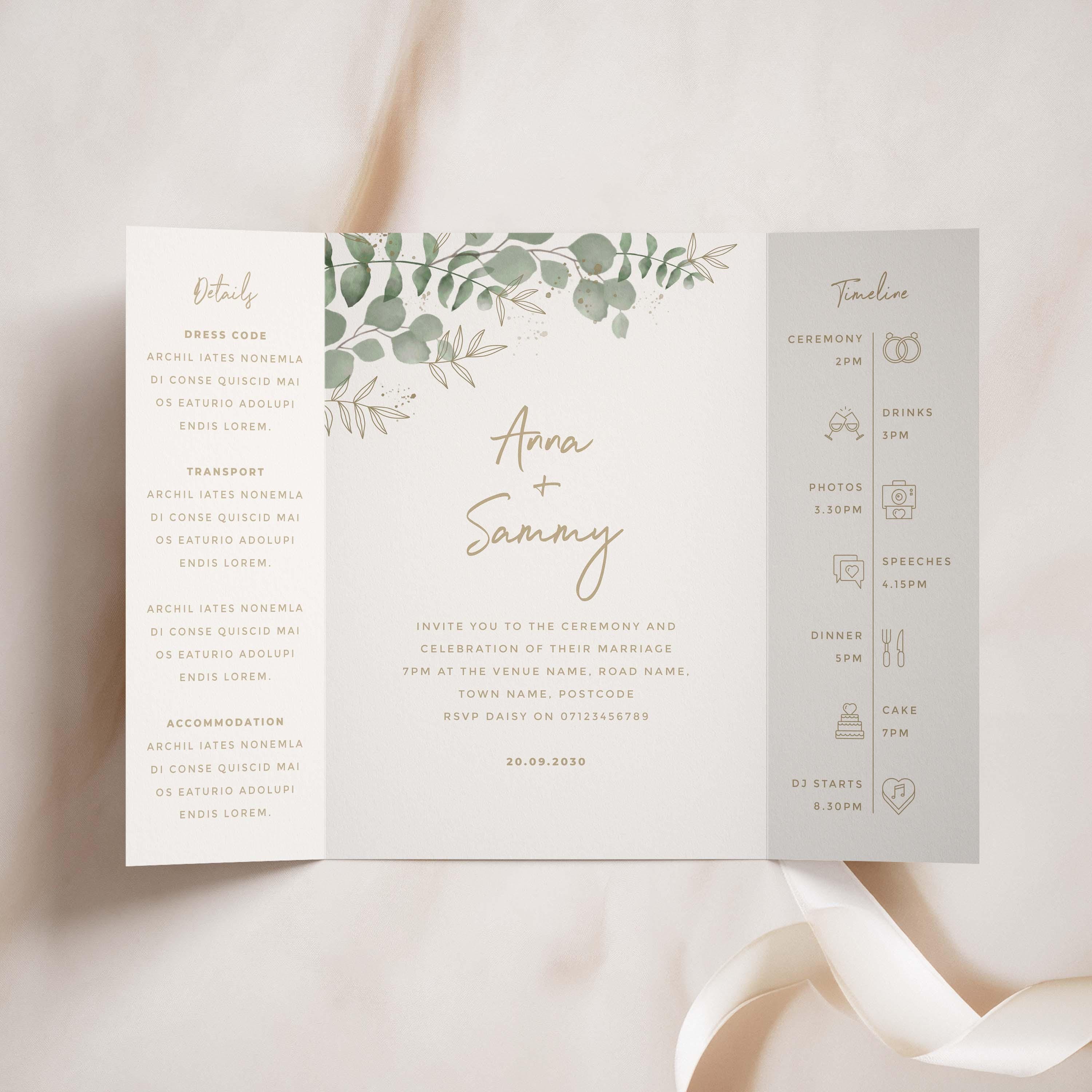 Greenery Gatefold Wedding Invitation, Simple Wedding Invitation, Floral Wedding, Eucalyptus Wedding Invitation, Traditional Wedding Invites