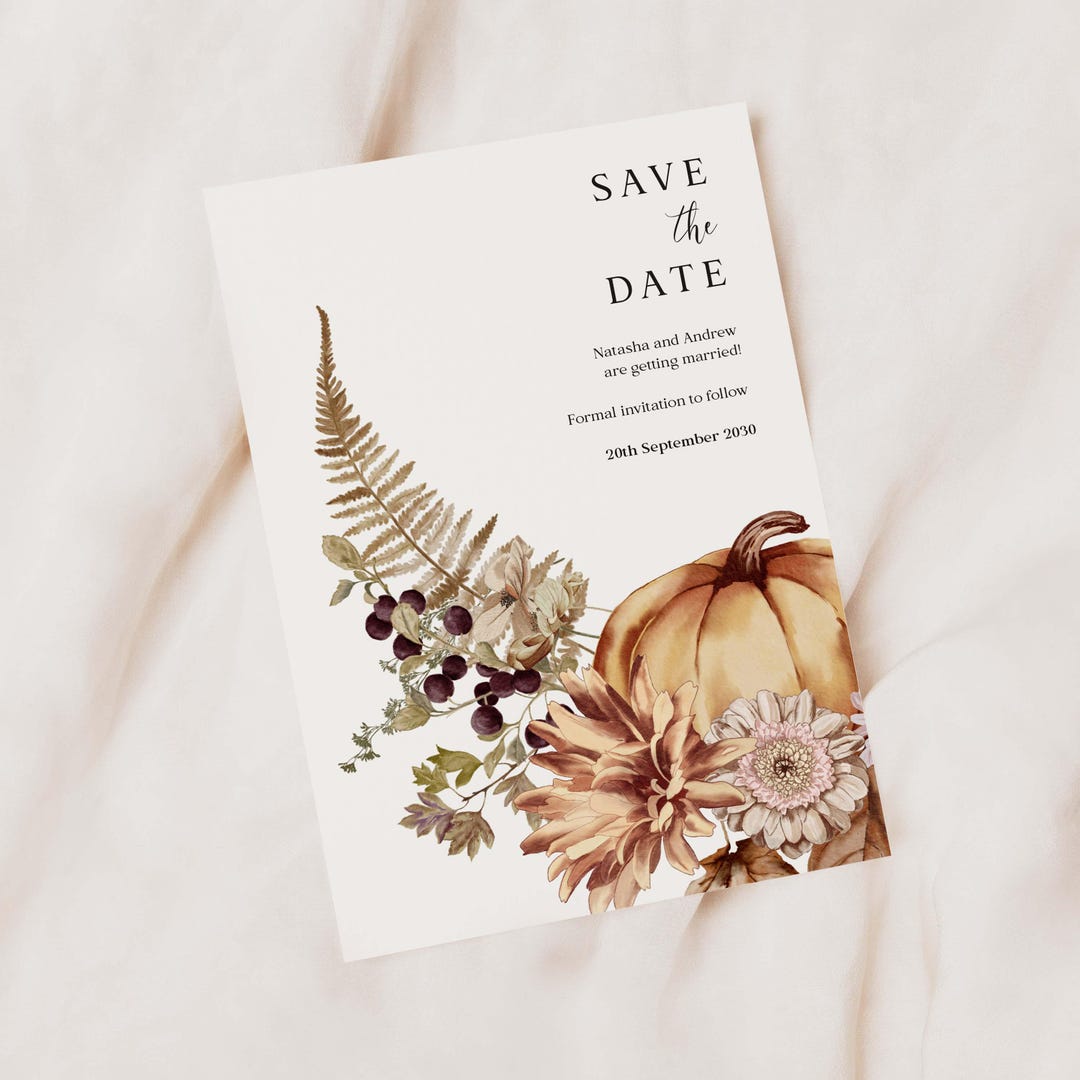 Autumn Save the Date Cards Wedding, Pumpkin Fall Wedding Save the Date ...