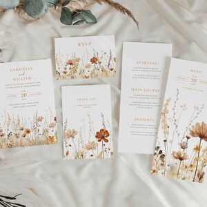 Autumn themed wildflower wedding stationery