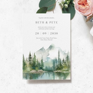 Forest Wedding Invitation, Outdoor Wedding Invitation, Woodland Wedding Invitations, Mountain Wedding Invitation, Green Wedding invites