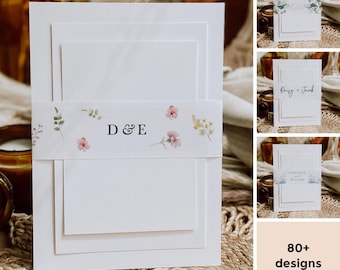 Personalised Wedding Invitation Belly Bands, Custom Names Initials Date Wrap for Wedding Invitations, Wedding Insert Fastening for Invites