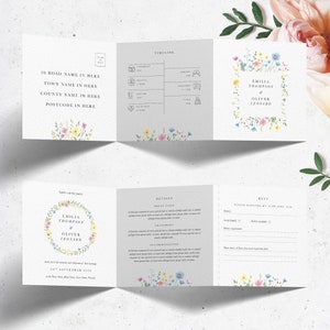 Simple Trifold Wedding Invitation, Wildflower Wedding Invitation, Order of the Day Timeline, Concertina Wedding Invitation, floral Wedding