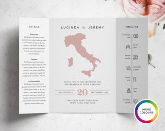 Custom Country Wedding Invitations, Gatefold Wedding Invite, Destination Invitation, Travel Wedding, Italy Wedding, Timeline Invitation