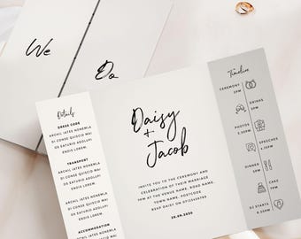 Black and White Calligraphy Wedding Invitations, Modern Gatefold Wedding Invite, Minimalist Wedding Invitations, Printed Invitation Suite
