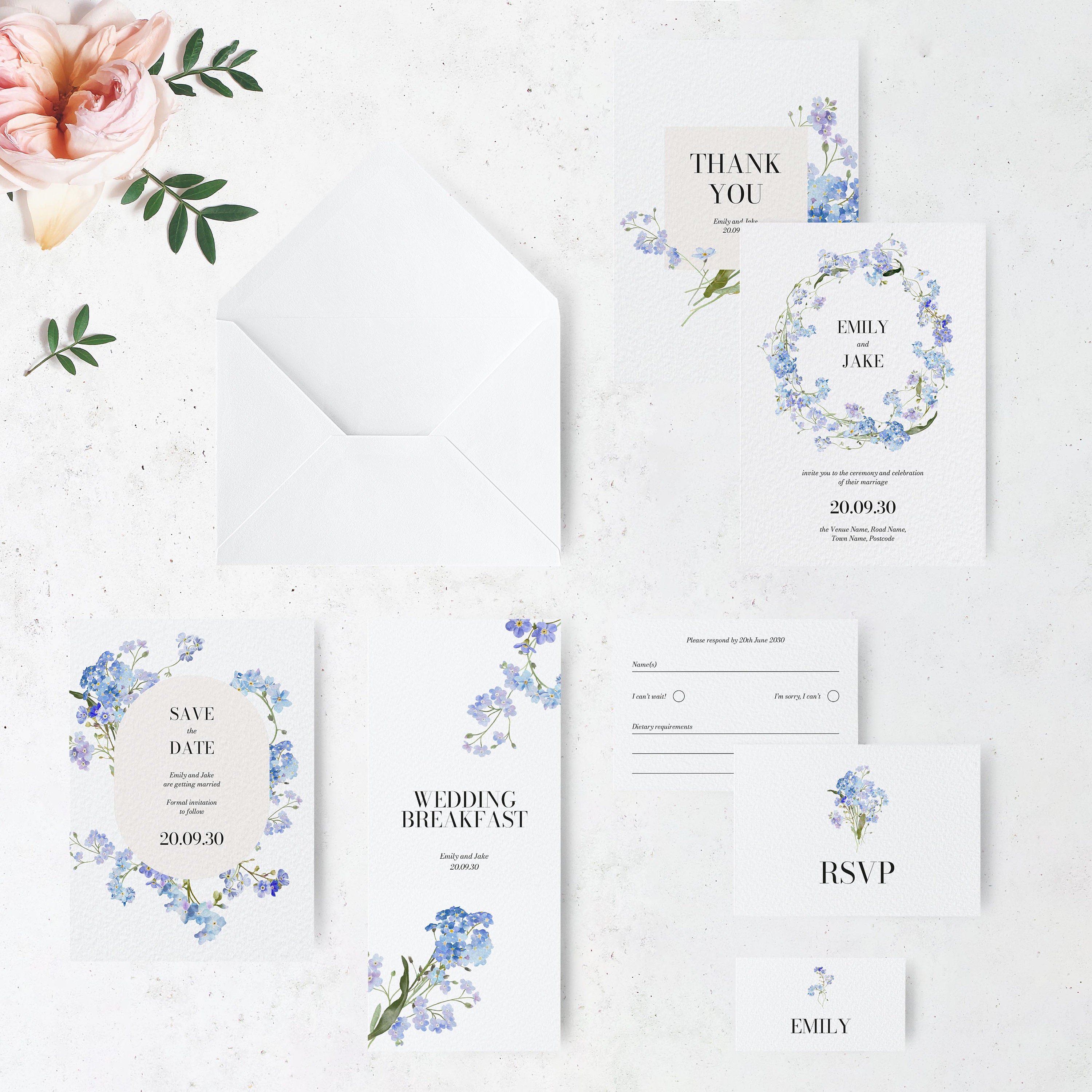 Blue Wedding Invitation Me Not Wedding Invitation Etsy UK