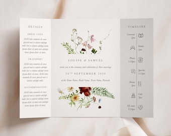 Wildflower Wedding Invitations, Rustic Boho Floral Gatefold Invites for Spring and Summer
