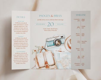 Travel Gatefold Wedding Invitation, Destination Map Design, Adventure Theme Wedding Invite Set