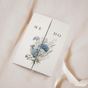 Dusty Blue Floral Gatefold Printed Wedding Invitations
