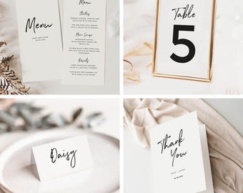 Wedding Stationery Sample Pack, Menu, Place Card, Thank You & Table Number Samples