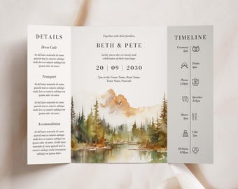 Rustic Woodland Wedding Invitation Gatefold, Mountain Lake Forest Wedding Invite, Outdoor Nature Wedding Card