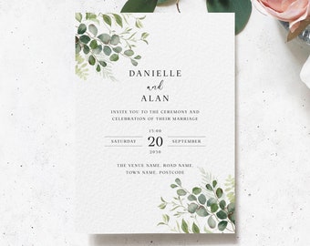 Greenery Wedding Invitation, Eucalyptus Wedding Invite, Sage Green Invites, Rustic Wedding Invitation, Leaves Wedding Invite, Olive Invites