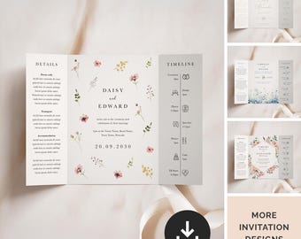 Gatefold Wedding Invitations: Floral DIY Printable (PDF Download)