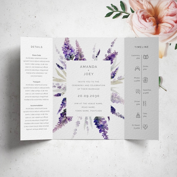 Purple Gatefold Wedding Invitation, Lavender Wedding Invitation, Mauve Wedding, Lavender Wedding Invitation, Lilac Wedding Invites