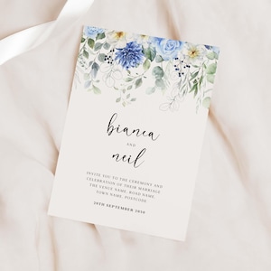 Dusty Blue Wedding Invitation, Simple Wedding Invitation, Wedding Invitations, Floral Wedding Invitation, Modern Wedding Invites