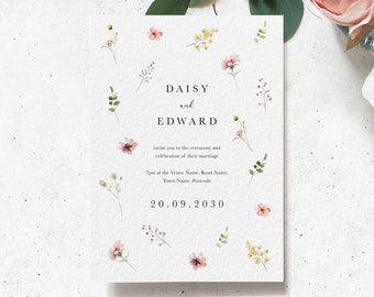 Floral Wedding Invitation, Simple Wedding Invitation, Wildflower Wedding Invitations, Minimal Wedding Invitation, Elegant Invites