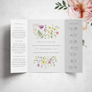 Wildflower Wedding Invitation, Simple Wedding Invitation, Order of the Day Timeline, Traditional Gatefold Wedding Invites, Boho Invite