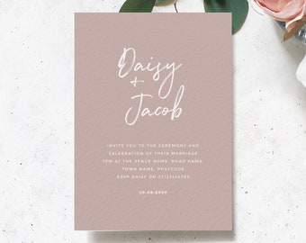 Dusty Pink Wedding Invitation, Simple Wedding Invitation, Wedding Invitations, Minimal Wedding Invitation, Modern Wedding Invites