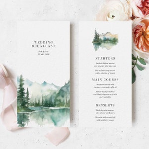 Forest Wedding Menu, Outdoor Wedding Dinner Menu, Mountains Wedding Menu, Wedding Menu Card, Wedding Breakfast Menu, Wedding Menu