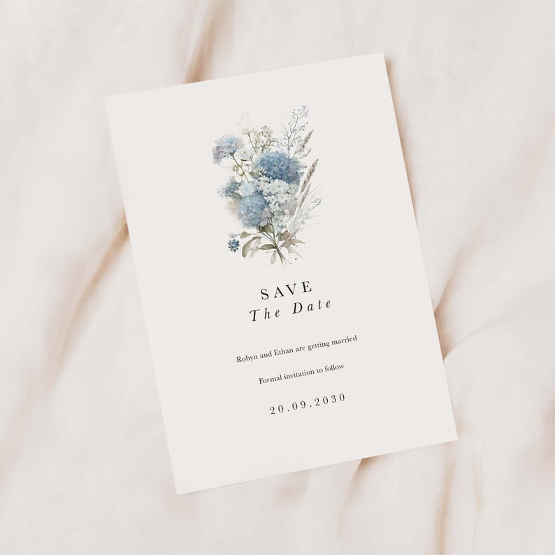 Dusty Blue Floral Wedding Save the Date