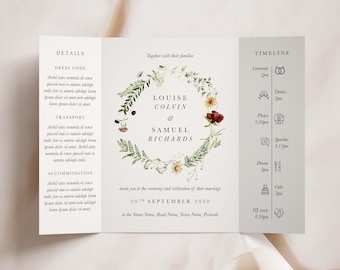 Wildflower Wedding Invitation, Rustic Boho Florals for Spring and Summer Garden Weddings
