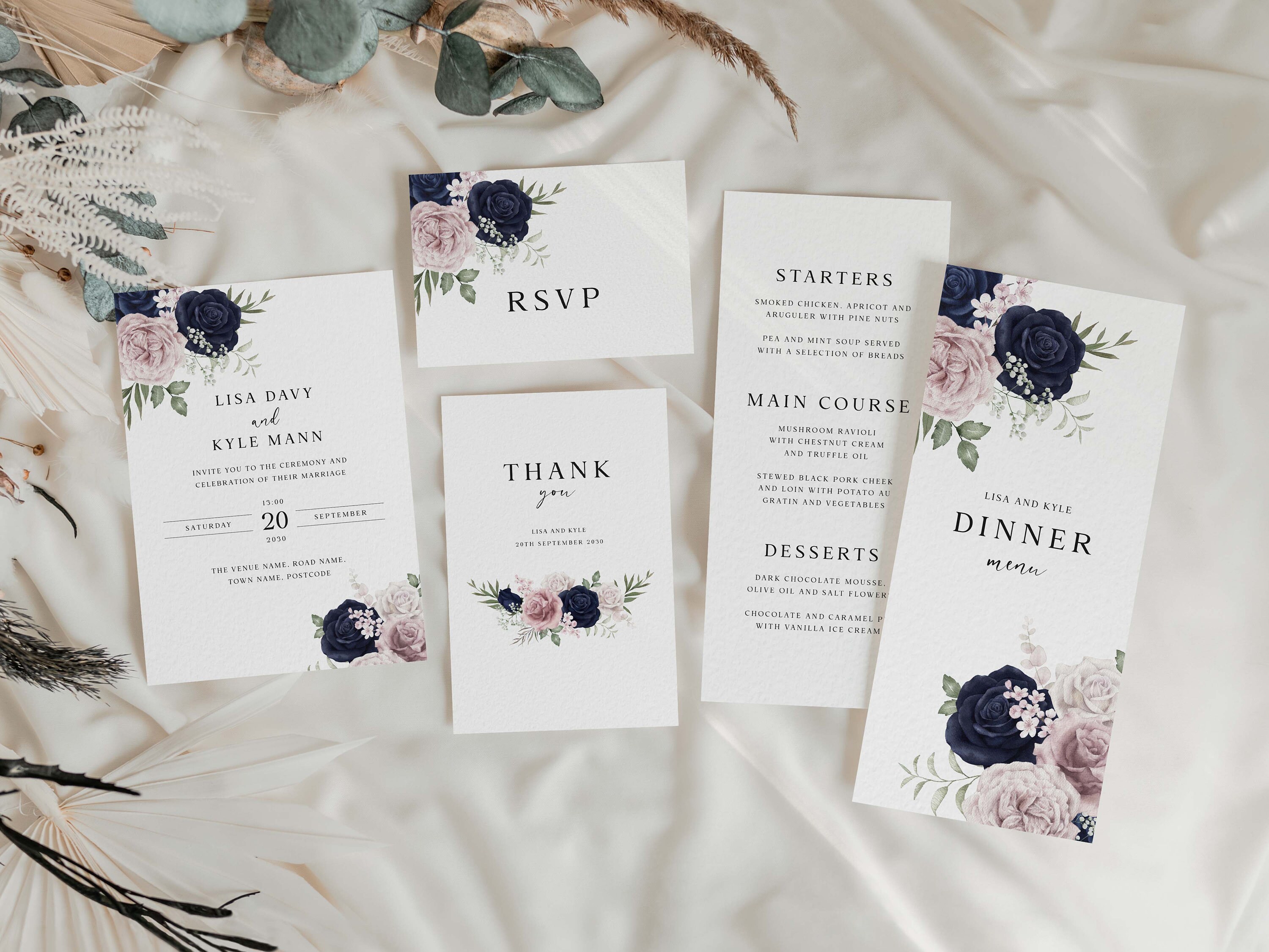 Navy and Blush Wedding Invitation, Modern Rose Floral Design, Pink Blue Wedding  Stationery - Etsy, image size:3000x2251