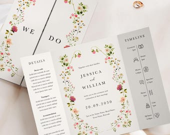Summer Floral Gatefold Wedding Invitations, Wildflower Folded Invites, Romantic Spring Wedding Invitations, Elegant Botanical Garden Invite