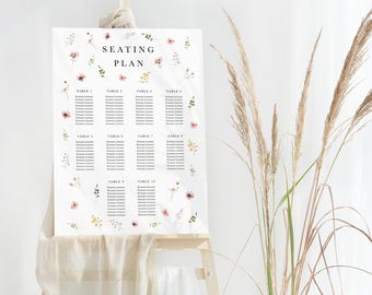 Wildflower Wedding Seating Chart, Floral Table Plan for Summer Weddings, Boho Garden Reception Sign, Pressed Flower Design
