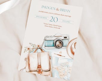 Adventure Wedding Invitation Card, Travel Explorer Rustic Invite, Personalised Printed Wedding Stationery, Modern Travel Wedding Card