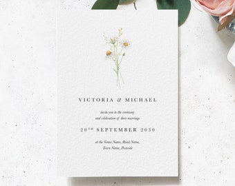 Simple Wedding Invitation, Daisy Wedding Invitation, Modern Wedding Invitations, Minimal Wedding Invitation, Traditional Invitations