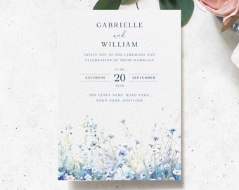 Wildflower Wedding Invitation, Blue Wedding Invitation, Wildflower Wedding Invitations, Dusty Blue Wedding Invitation, Summer Invites