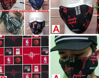 Houston Rockets face mask BREATHABLE 2 3 4 layers - nose wire filter pocket adjustable USA small M large xl child adult kids men women