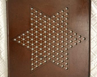 vintage, Rare! hand made 1940's Chinese checkers board and wooden marbles